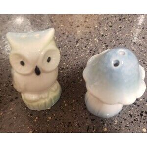 Owl and Mushroom Toadstool Salt and Pepper Shakers New